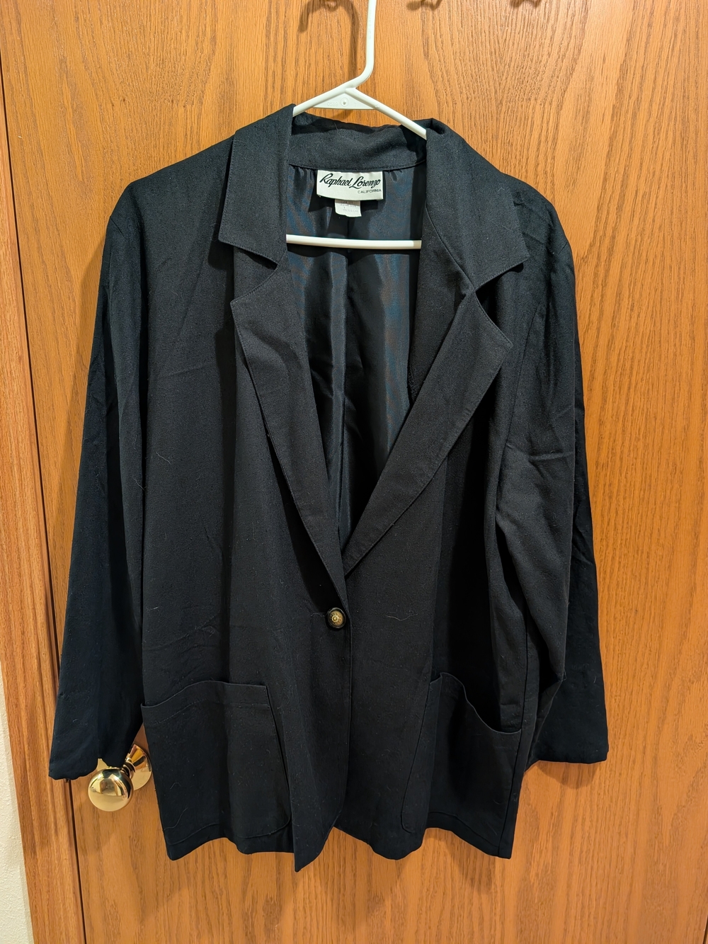 Vintage 80s/90s Raphael Lorenzo Black 100% Silk Outer Blazer Jacket Medium